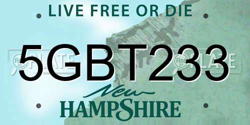 5GBT233 New Hampshire License Plate