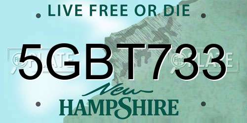 5GBT733 New Hampshire License Plate