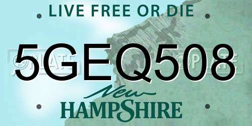 5GEQ508 New Hampshire License Plate