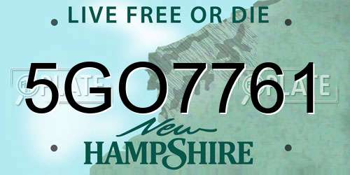 5GO7761 New Hampshire License Plate