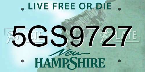 5GS9727 New Hampshire License Plate