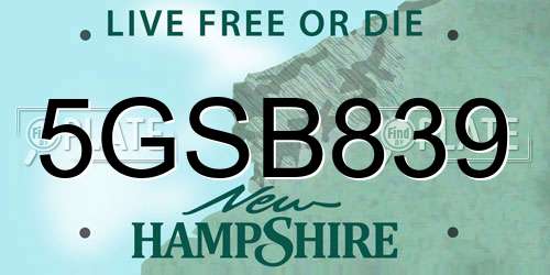 5GSB839 New Hampshire License Plate