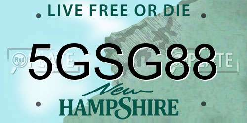 5GSG88 New Hampshire License Plate