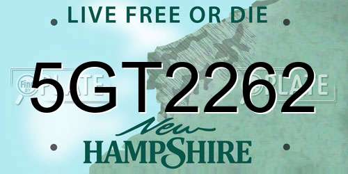 5GT2262 New Hampshire License Plate