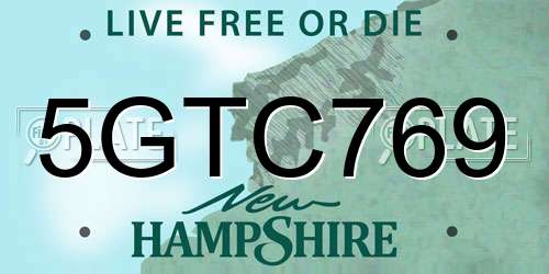 5GTC769 New Hampshire License Plate