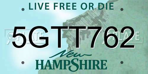 5GTT762 New Hampshire License Plate