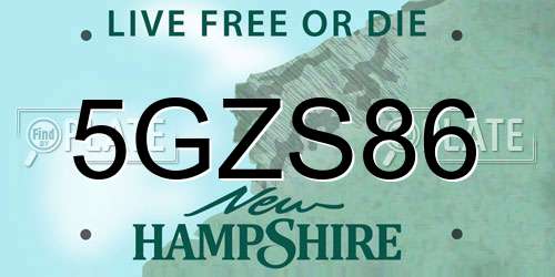 5GZS86 New Hampshire License Plate