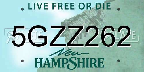 5GZZ262 New Hampshire License Plate