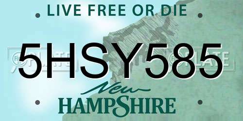 5HSY585 New Hampshire License Plate