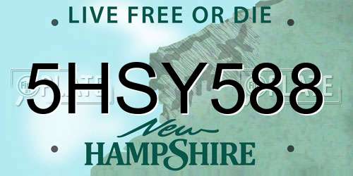 5HSY588 New Hampshire License Plate