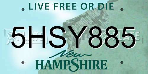 5HSY885 New Hampshire License Plate