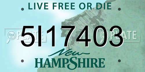 5I17403 New Hampshire License Plate