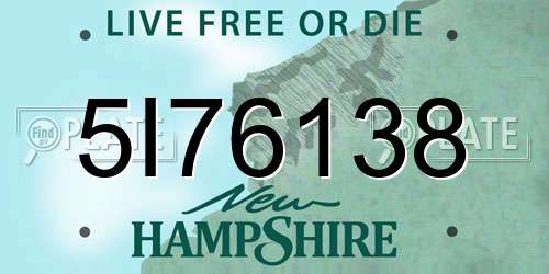 5I76138 New Hampshire License Plate