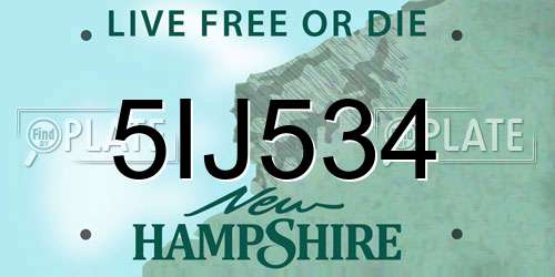 5IJ534 New Hampshire License Plate