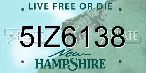 5IZ6138 New Hampshire License Plate