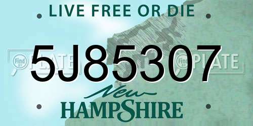 5J85307 New Hampshire License Plate