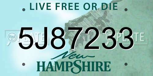 5J87233 New Hampshire License Plate