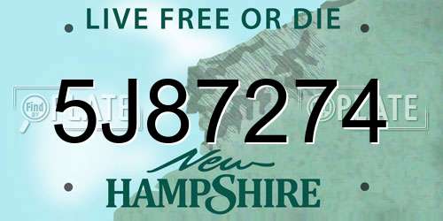 5J87274 New Hampshire License Plate