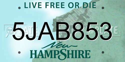 5JAB853 New Hampshire License Plate