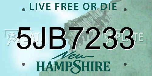 5JB7233 New Hampshire License Plate