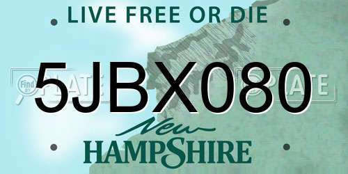 5JBX080 New Hampshire License Plate