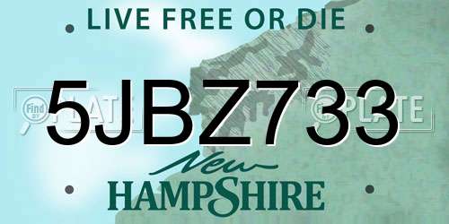 5JBZ733 New Hampshire License Plate