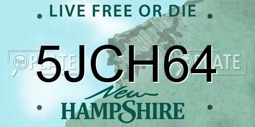 5JCH64 New Hampshire License Plate