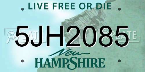 5JH2085 New Hampshire License Plate