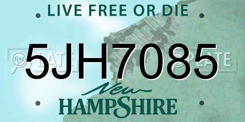 5JH7085 New Hampshire License Plate