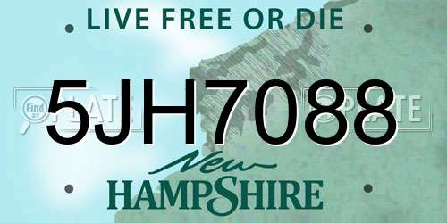 5JH7088 New Hampshire License Plate