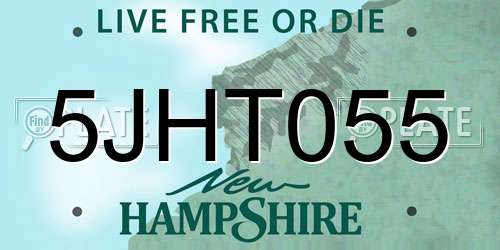 5JHT055 New Hampshire License Plate