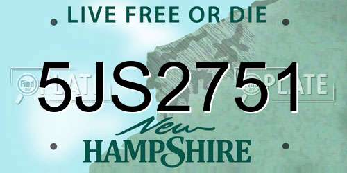 5JS2751 New Hampshire License Plate
