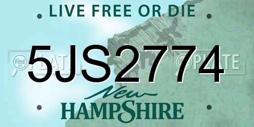 5JS2774 New Hampshire License Plate