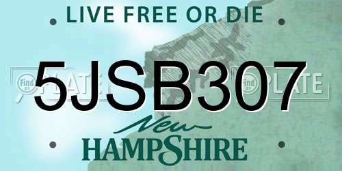 5JSB307 New Hampshire License Plate