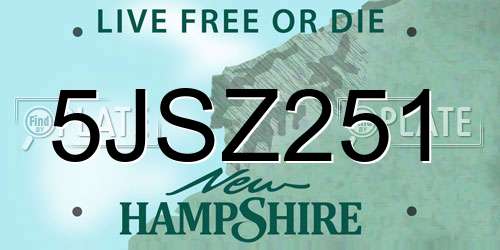 5JSZ251 New Hampshire License Plate