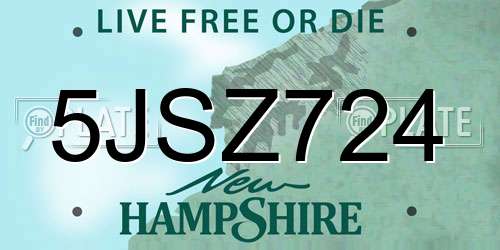 5JSZ724 New Hampshire License Plate