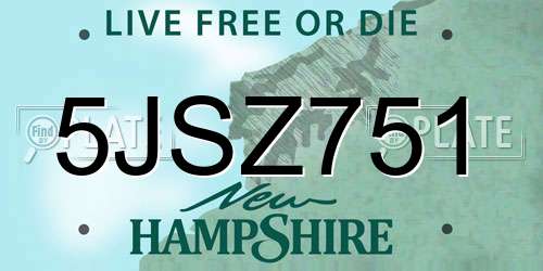 5JSZ751 New Hampshire License Plate