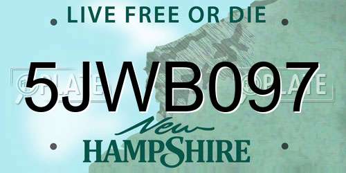 5JWB097 New Hampshire License Plate