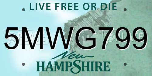 5MWG799 New Hampshire License Plate