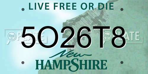 5O26T8 New Hampshire License Plate