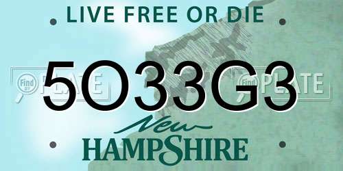 5O33G3 New Hampshire License Plate