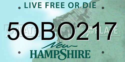 5OBO217 New Hampshire License Plate