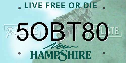 5OBT80 New Hampshire License Plate