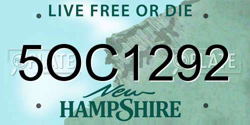 5OC1292 New Hampshire License Plate