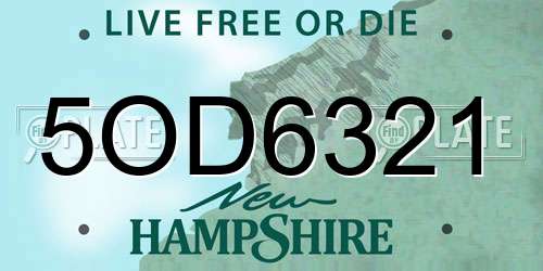 5OD6321 New Hampshire License Plate
