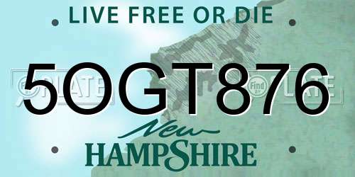 5OGT876 New Hampshire License Plate