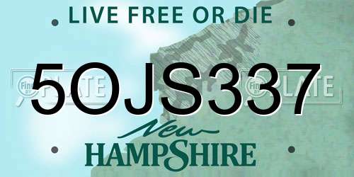 5OJS337 New Hampshire License Plate