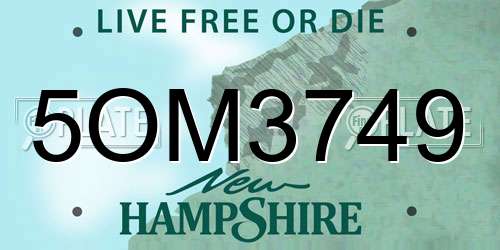 5OM3749 New Hampshire License Plate
