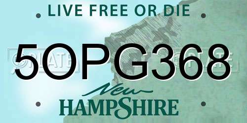 5OPG368 New Hampshire License Plate