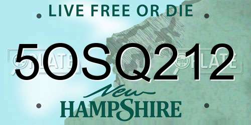 5OSQ212 New Hampshire License Plate